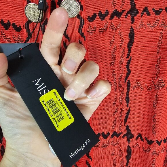 Misook Red & Black Patterned Jacket L Gold Decorative Buttons Formal Office NWT - Picture 10 of 12